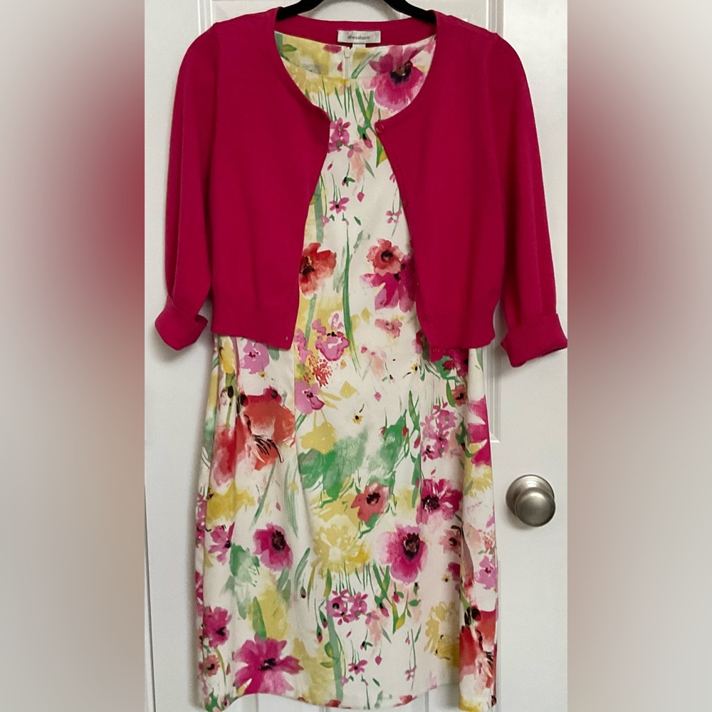 Dress Barn Floral Mini Dress with Pink Cardigan